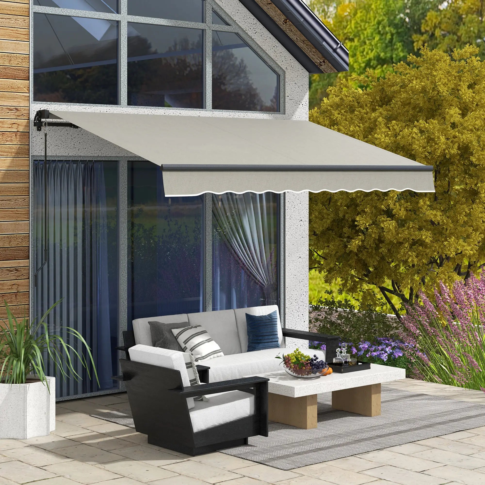 10' x 8' Retractable Awning, UV Resistant Sunshade, Light Grey Patio Awnings at Gallery Canada