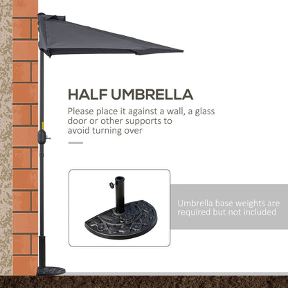 9.8ft Half Umbrella, Semi Round Patio Parasol, Crank Handle, Top Vent, Grey Sun Umbrellas at Gallery Canada
