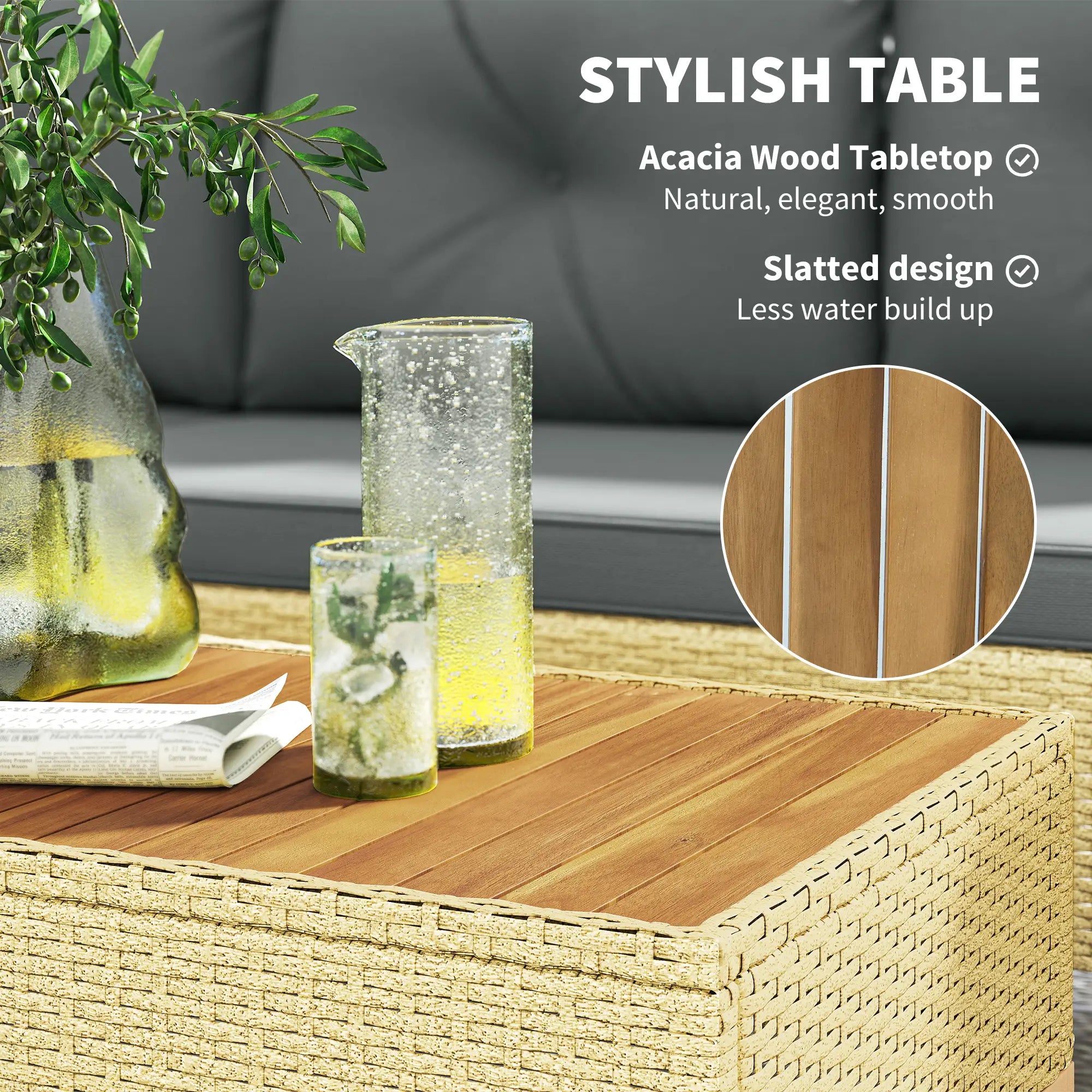 3 Piece L-Shaped Patio Set, Wood Top Coffee Table, Light Grey Patio Furniture Sets at Gallery Canada