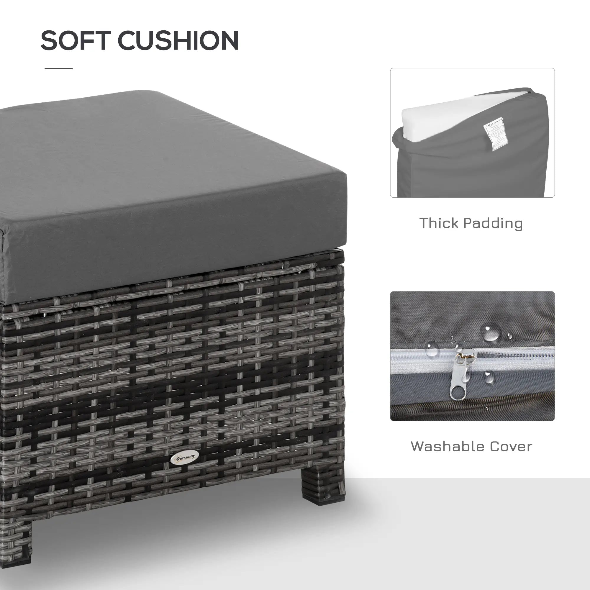 Patio Rattan Ottoman, Outdoor Wicker Footrest with Cushion, Metal Frame, Grey Patio Furniture Sets at Gallery Canada