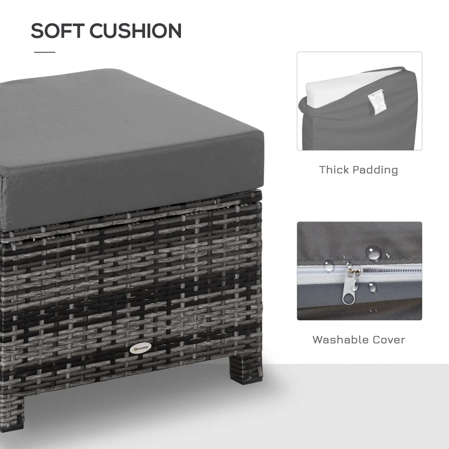 Patio Rattan Ottoman, Outdoor Wicker Footrest with Cushion, Metal Frame, Grey Patio Furniture Sets at Gallery Canada