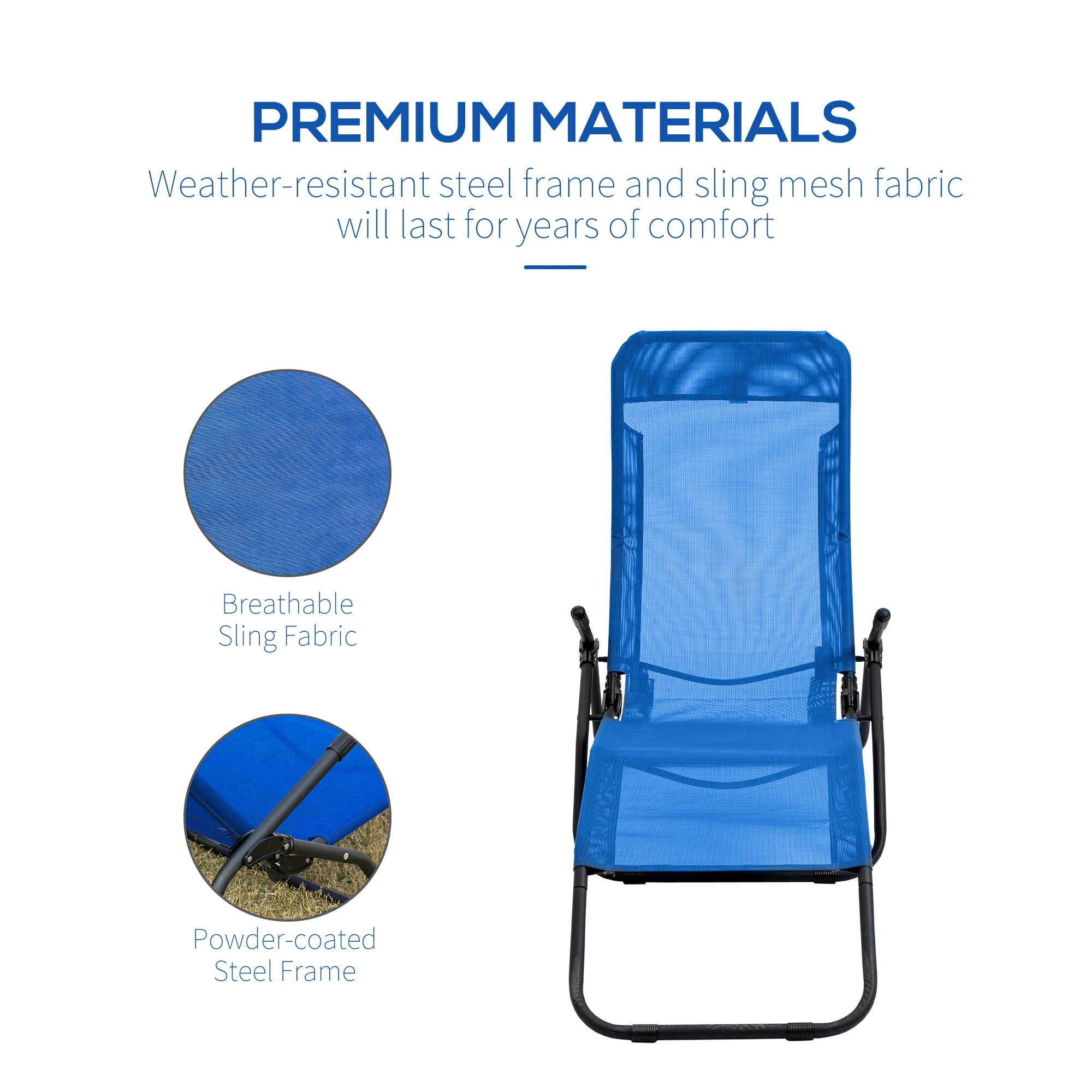 Foldable Patio Lounge Chair, Outdoor Beach Lounger, Breathable Mesh, Zero Gravity, Reclining, Blue Lounger Chairs at Gallery Canada