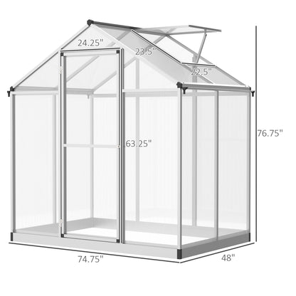 4' x 6.2' x 6.4' Walk-in Garden Greenhouse, Polycarbonate Panels Plants Flower Growth Shed, Cold Aluminum Frame Outdoor Portable Warm House - Gallery Canada