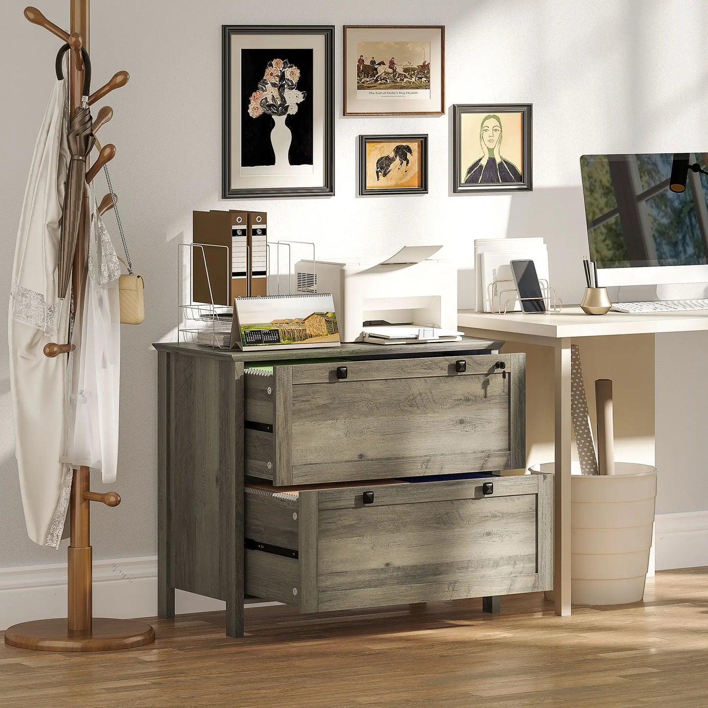 2 Drawer File Cabinet, Lockable, Adjustable Hanging Bar, Letter, A4 Size, Weathered Grey Oak Office Cabinets & Cupboards at Gallery Canada