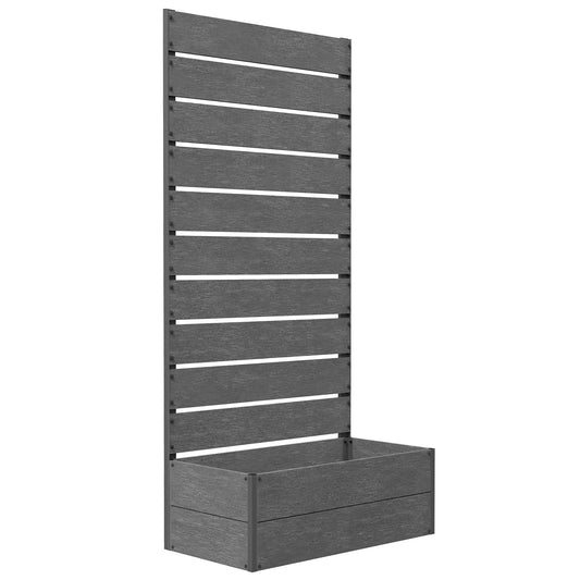 Raised Garden Bed With Trellis, Elevated Planter Box, 28" x 15" x 59", Dark Grey Wooden Planter Boxes Dark Grey at Gallery Canada