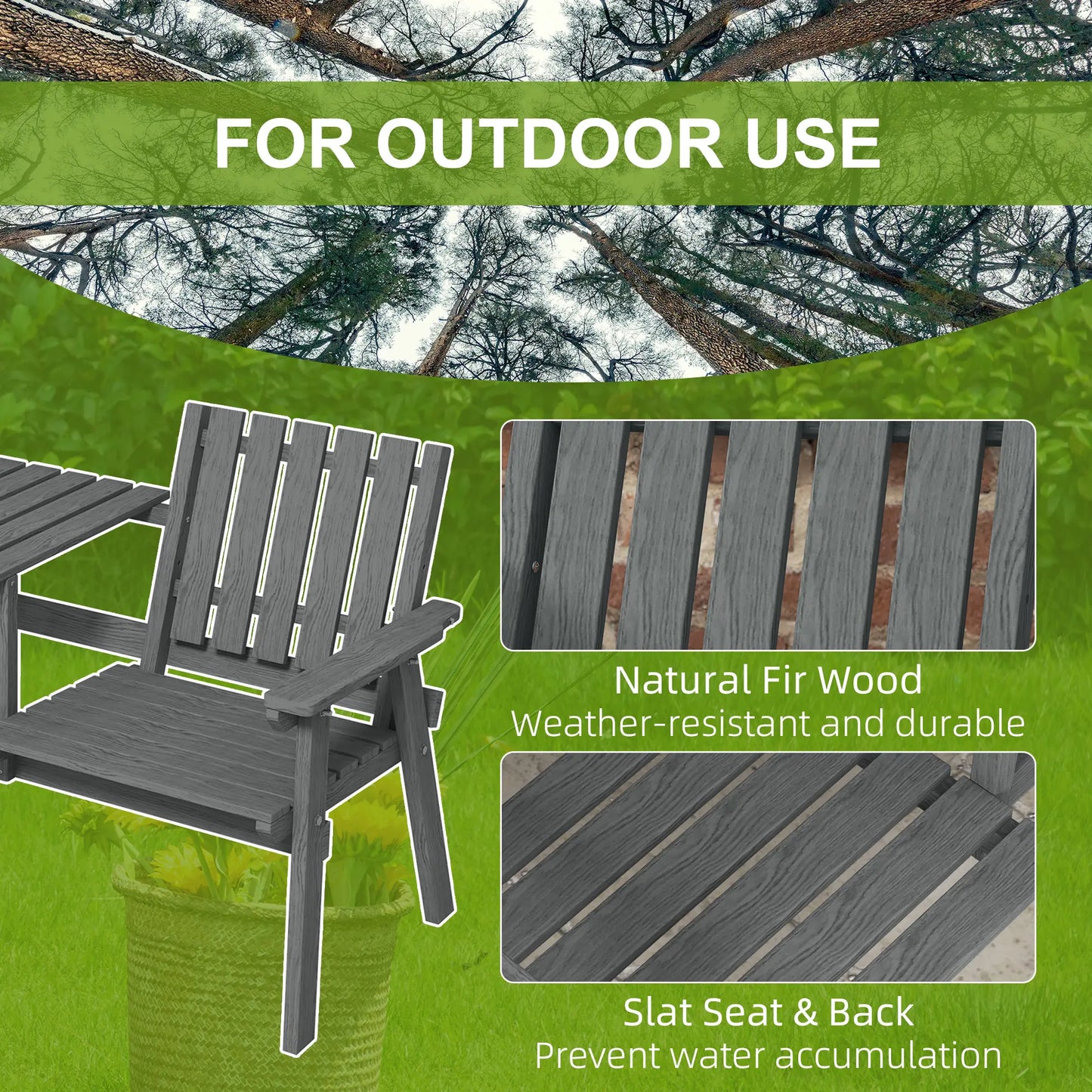 2-Seater Garden Bench with Middle Table, Umbrella Hole, Grey Patio Chairs at Gallery Canada