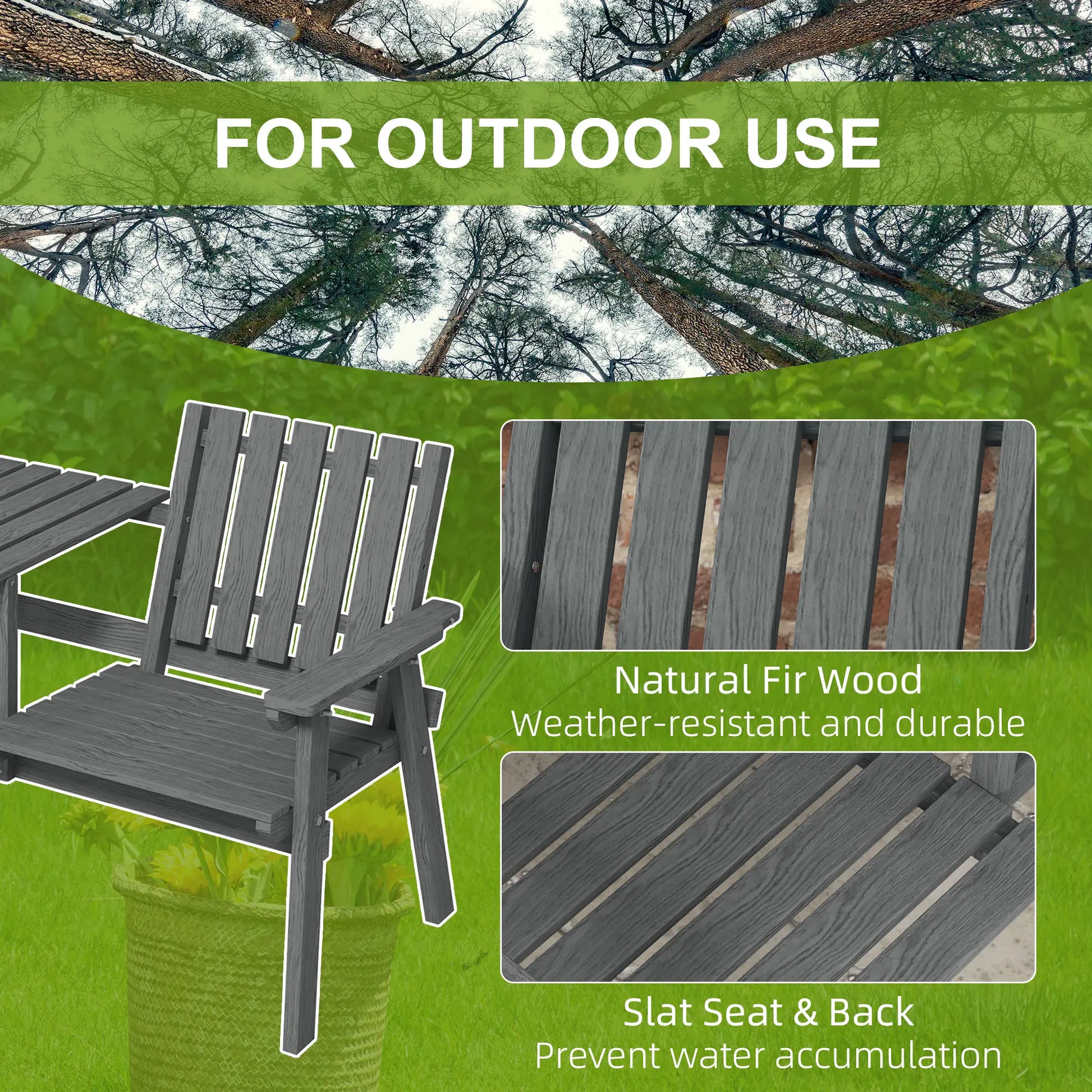 2-Seater Garden Bench with Middle Table, Umbrella Hole, Grey Patio Chairs at Gallery Canada