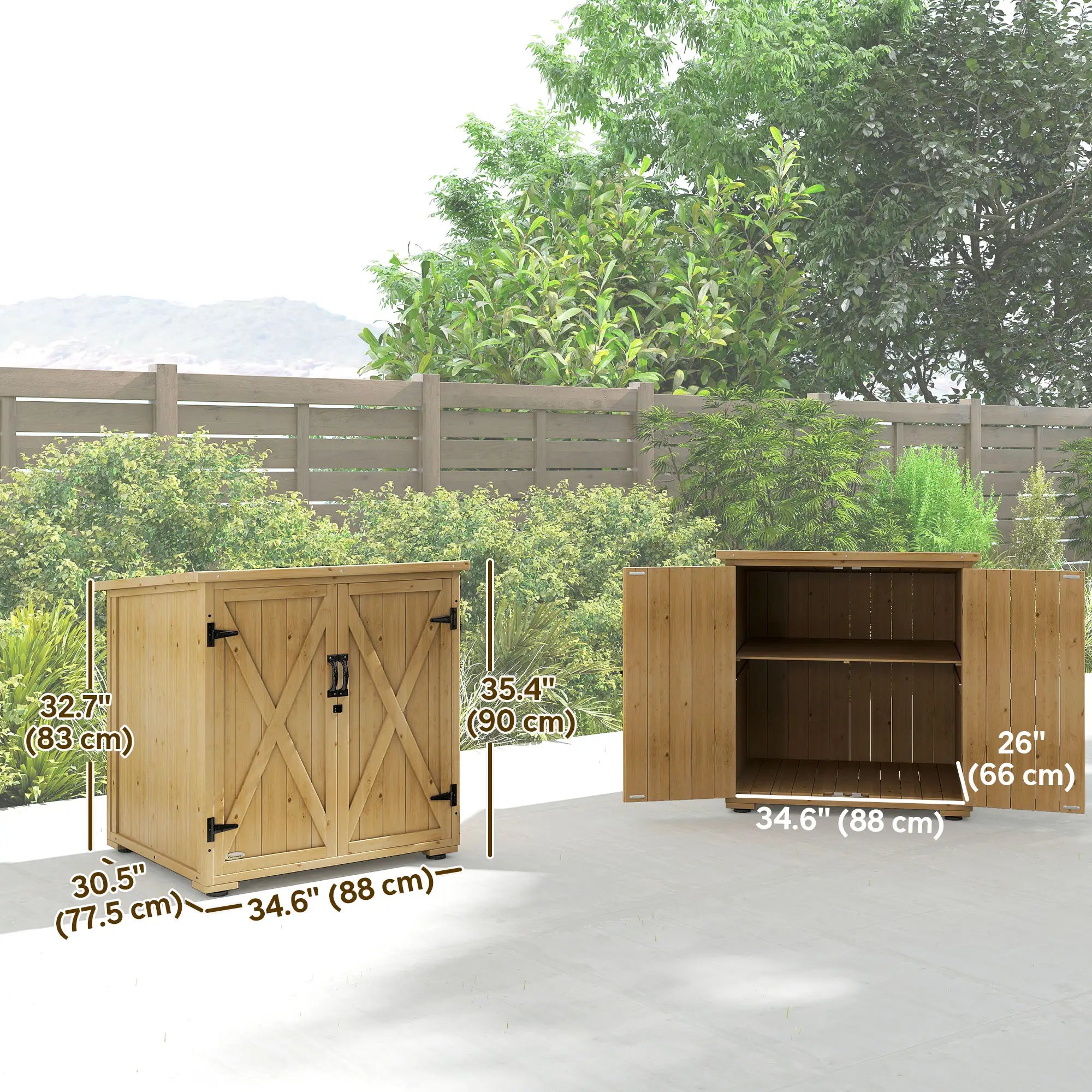 Wooden Outdoor Storage Cabinet, Garden Shed With Shelf, Double Doors, Natural Sheds at Gallery Canada