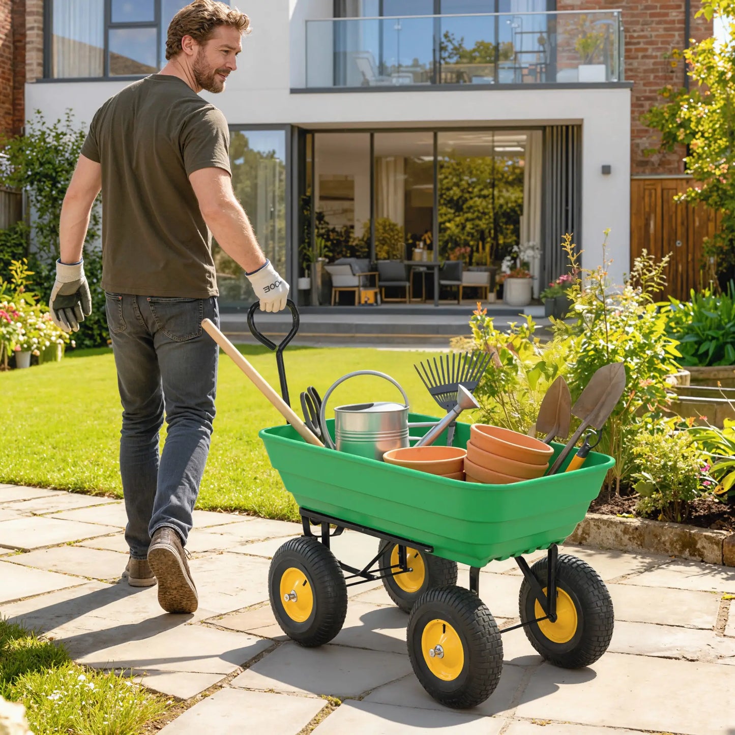 Heavy Duty Garden Dump Cart, 440lbs, Steel Frame, 10'' Pneumatic Tires, Green Folding Garden Carts at Gallery Canada