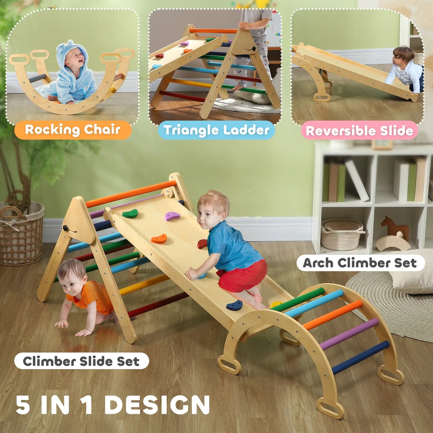 5 in 1 Pikler Triangle Set, Ladder, Ramp, Arch, 18-48 Months, Multicolour Baby Gym & Playmats at Gallery Canada