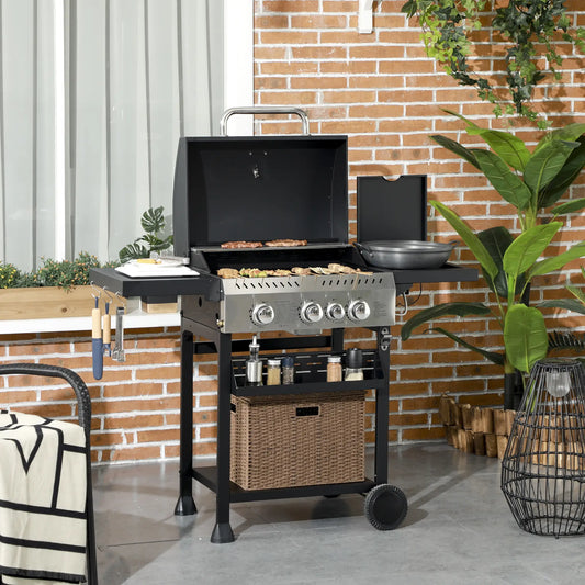 38,000 BTU Propane Gas Grill, 3 Burners, Side Burner, Warming Rack, Black Propane Gas Grills Black, Silver at Gallery Canada