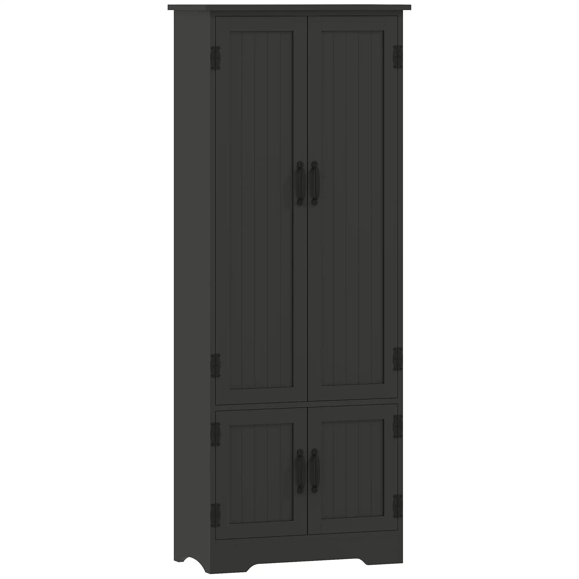 60 Inch 4-Door Storage Cabinet, Adjustable Shelves, Black Kitchen Pantry Cabinets Black at Gallery Canada