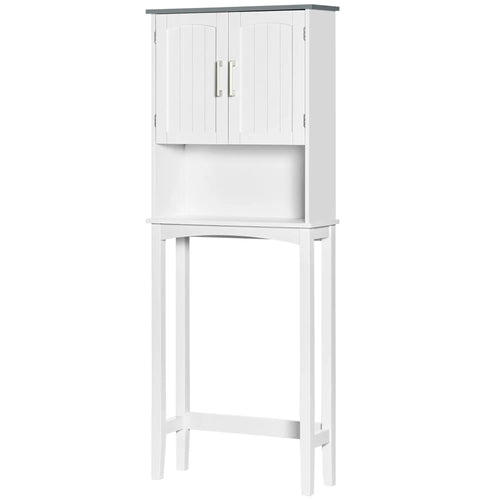 Modern Over Toilet Storage Cabinet, Double Door, Adjustable Shelf, White