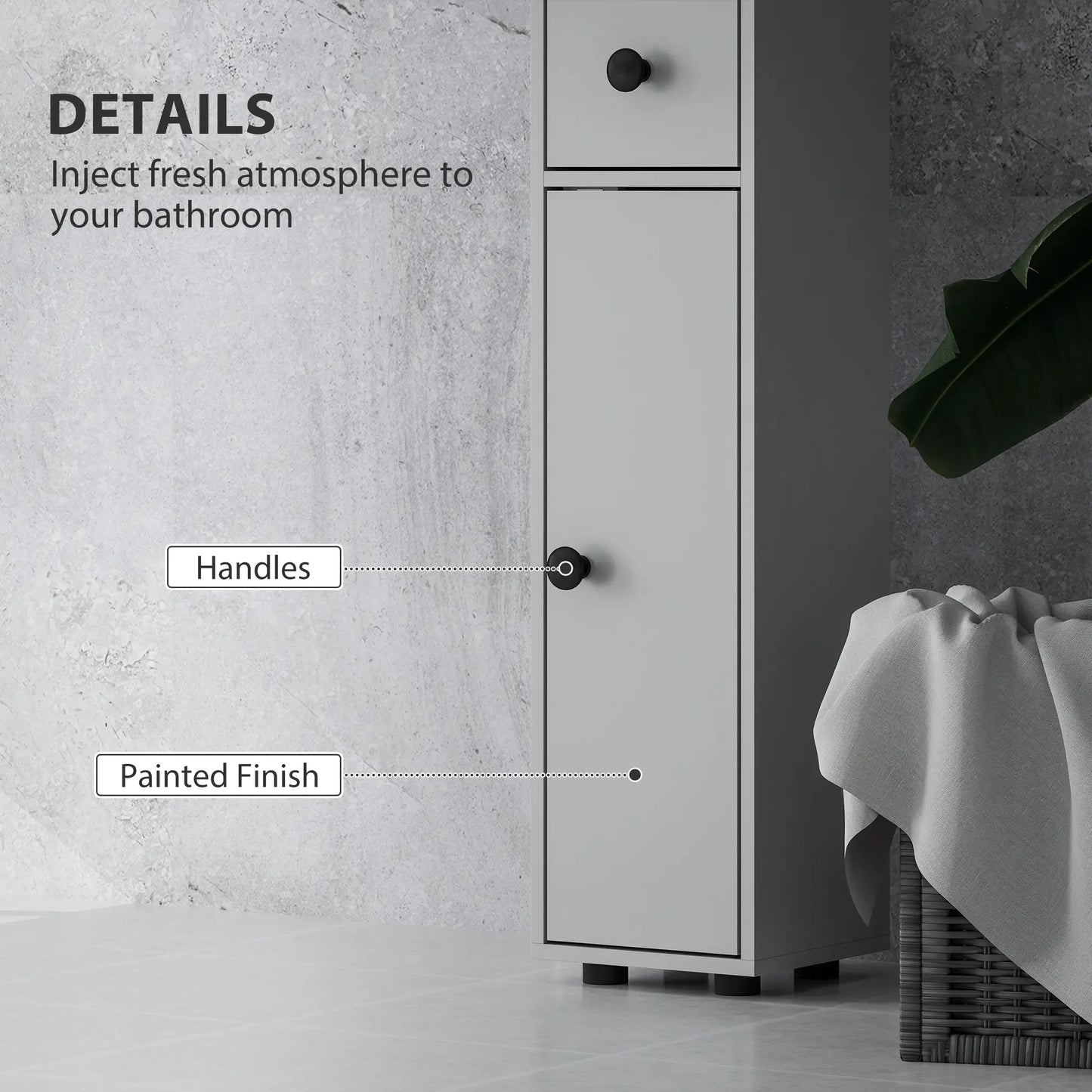 71" Tall Bathroom Cabinet, Narrow Toilet Paper Storage, 2 Door, Adjustable Shelves, Grey Bathroom Cabinets at Gallery Canada