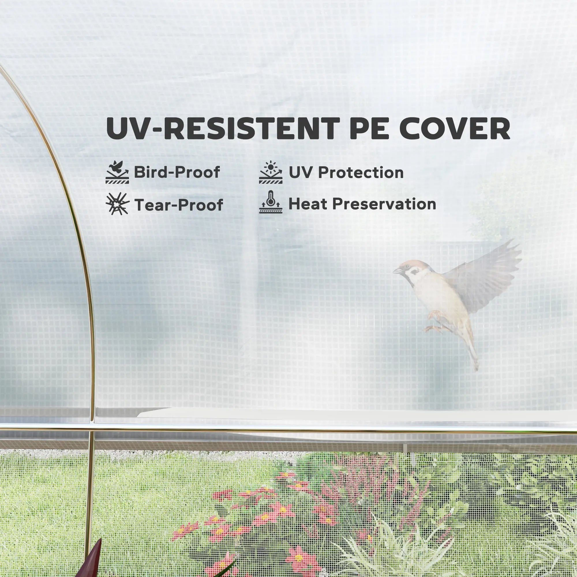 19.5' x 10' x 6.6' Tunnel Greenhouse, Roll-up Mesh Sidewalls, Mesh Door, Galvanized Steel, White Tunnel Greenhouses at Gallery Canada