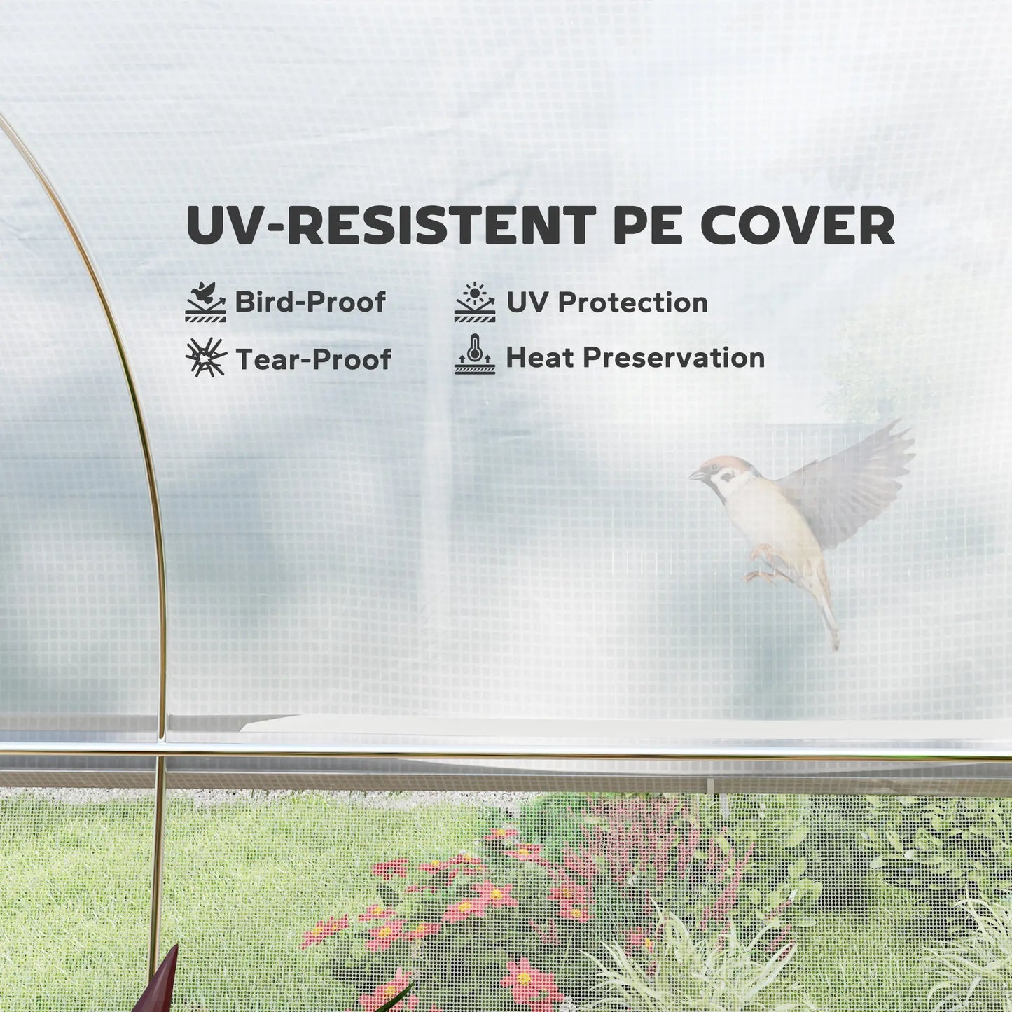 19.5' x 10' x 6.6' Tunnel Greenhouse, Roll-up Mesh Sidewalls, Mesh Door, Galvanized Steel, White Tunnel Greenhouses at Gallery Canada