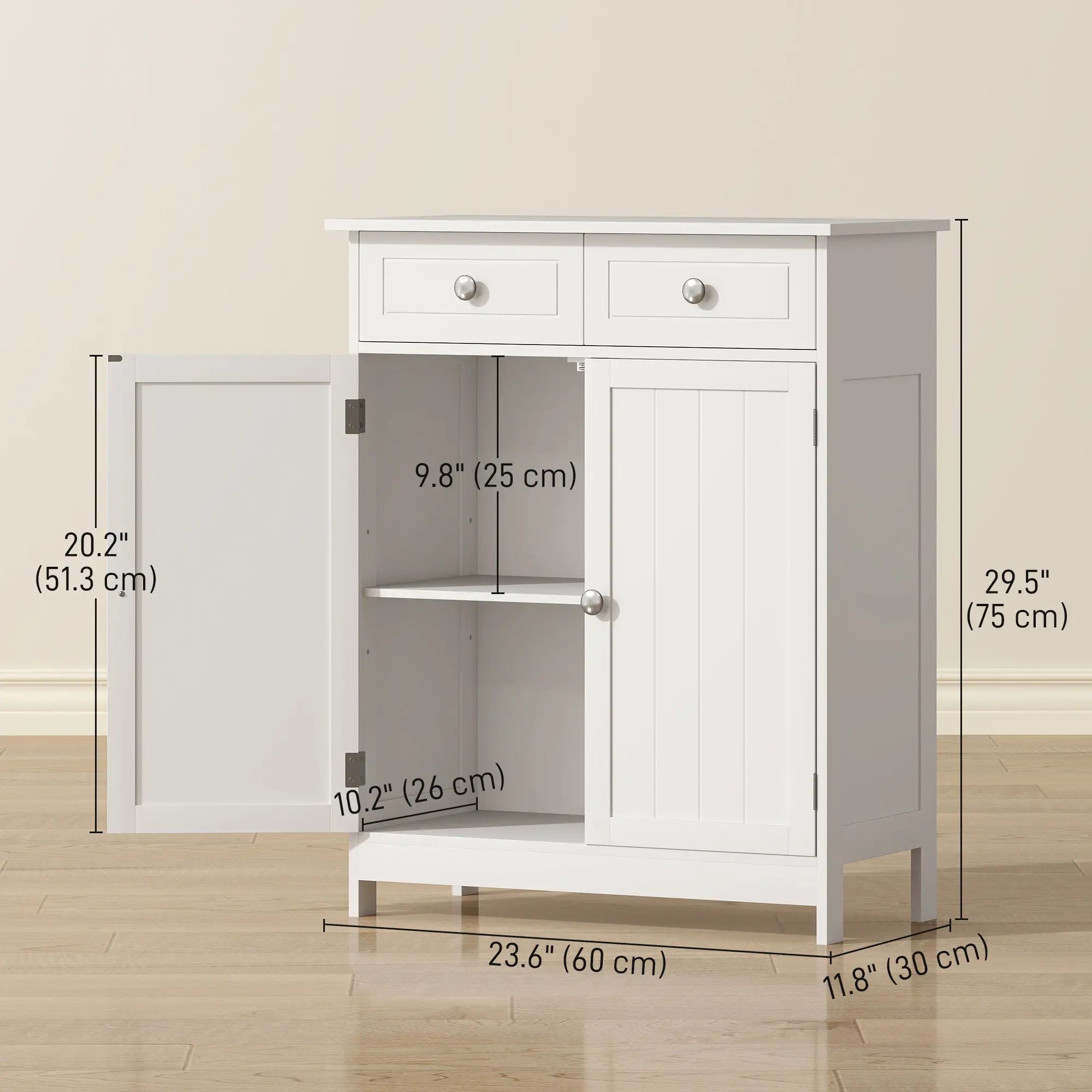 Freestanding Bathroom Cabinet, 2 Door, 2 Drawers, Adjustable Shelf, White Bathroom Cabinets at Gallery Canada