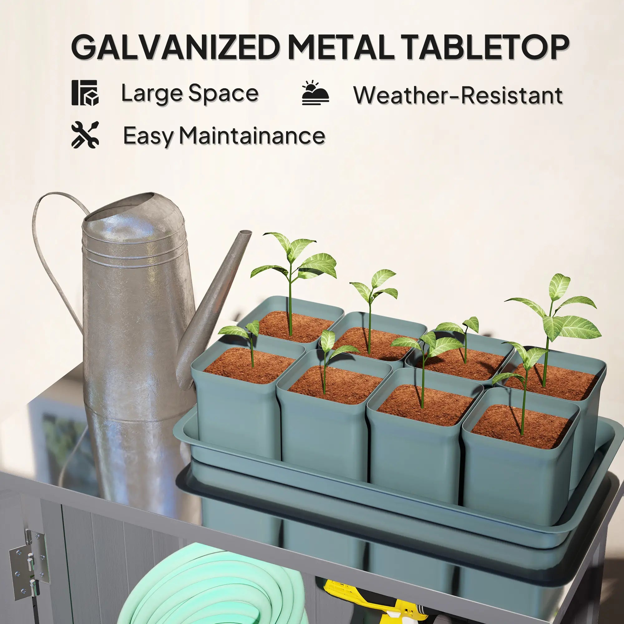 Outdoor Wooden Storage Cabinet, 2-Tier Shelves, Metal Tabletop, Grey Sheds at Gallery Canada