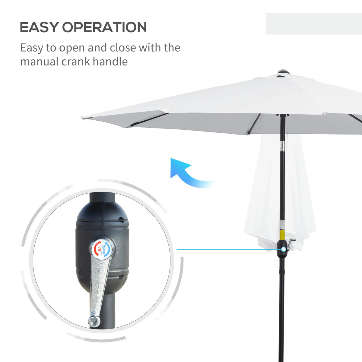10' x 8' Round Patio Umbrella, Crank Handle, Tilt, White