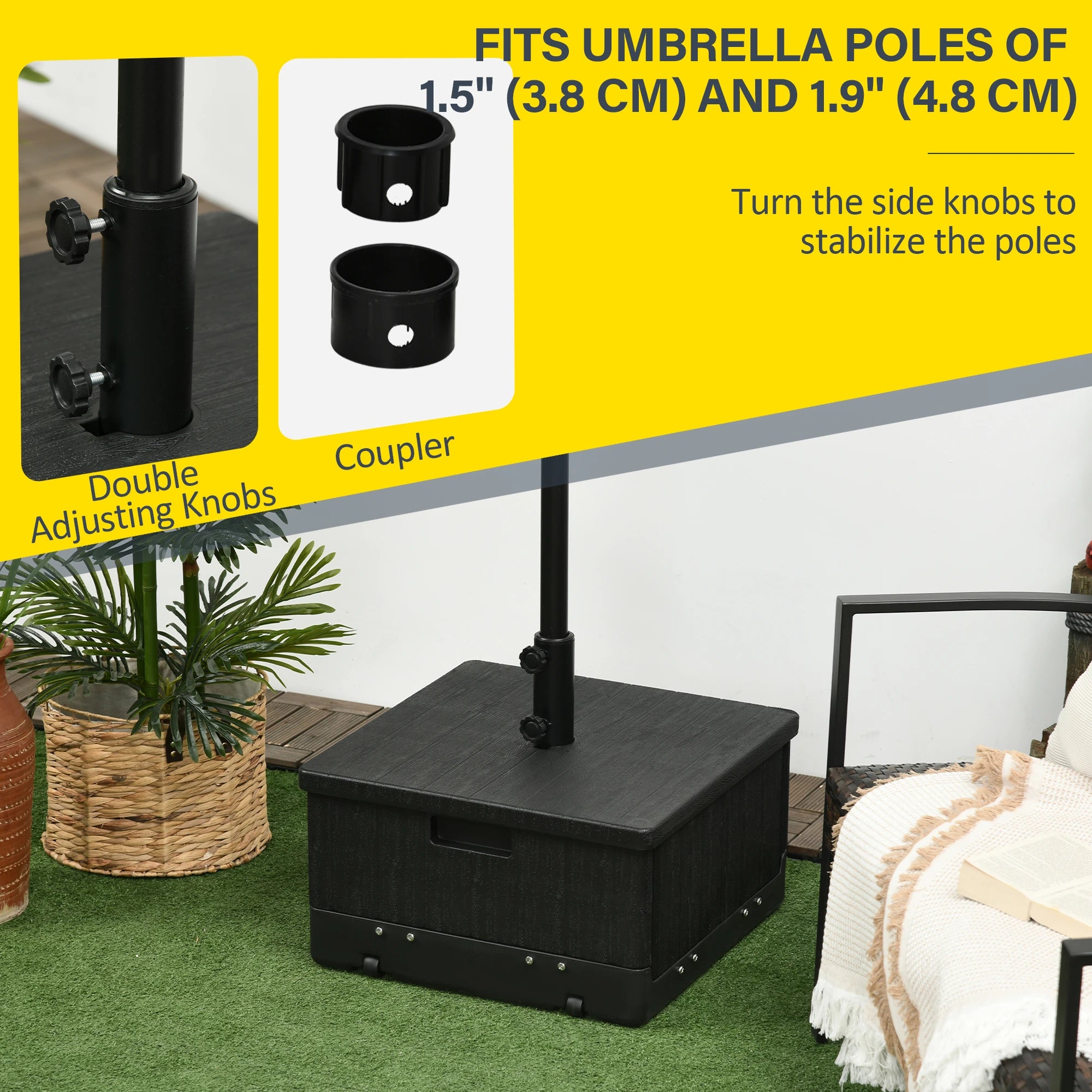 3-in-1 Outdoor Umbrella Base with Wheels, Side Table, Planter Box, 175lbs, Black Umbrella Bases at Gallery Canada