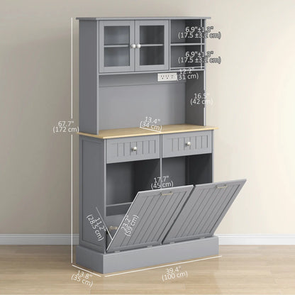 Kitchen Cabinet with Charging Station, 2 Tilt Out Cabinets, Microwave Stand, Grey Kitchen Pantry Cabinets at Gallery Canada