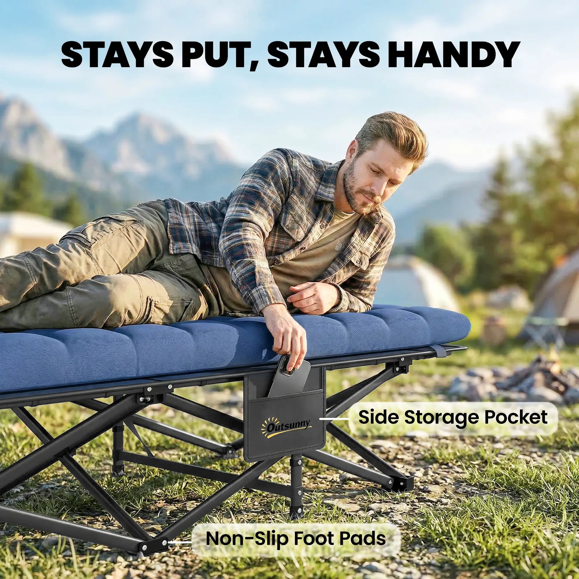 Set Of 2 Camping Cots With Soft Pad, 32