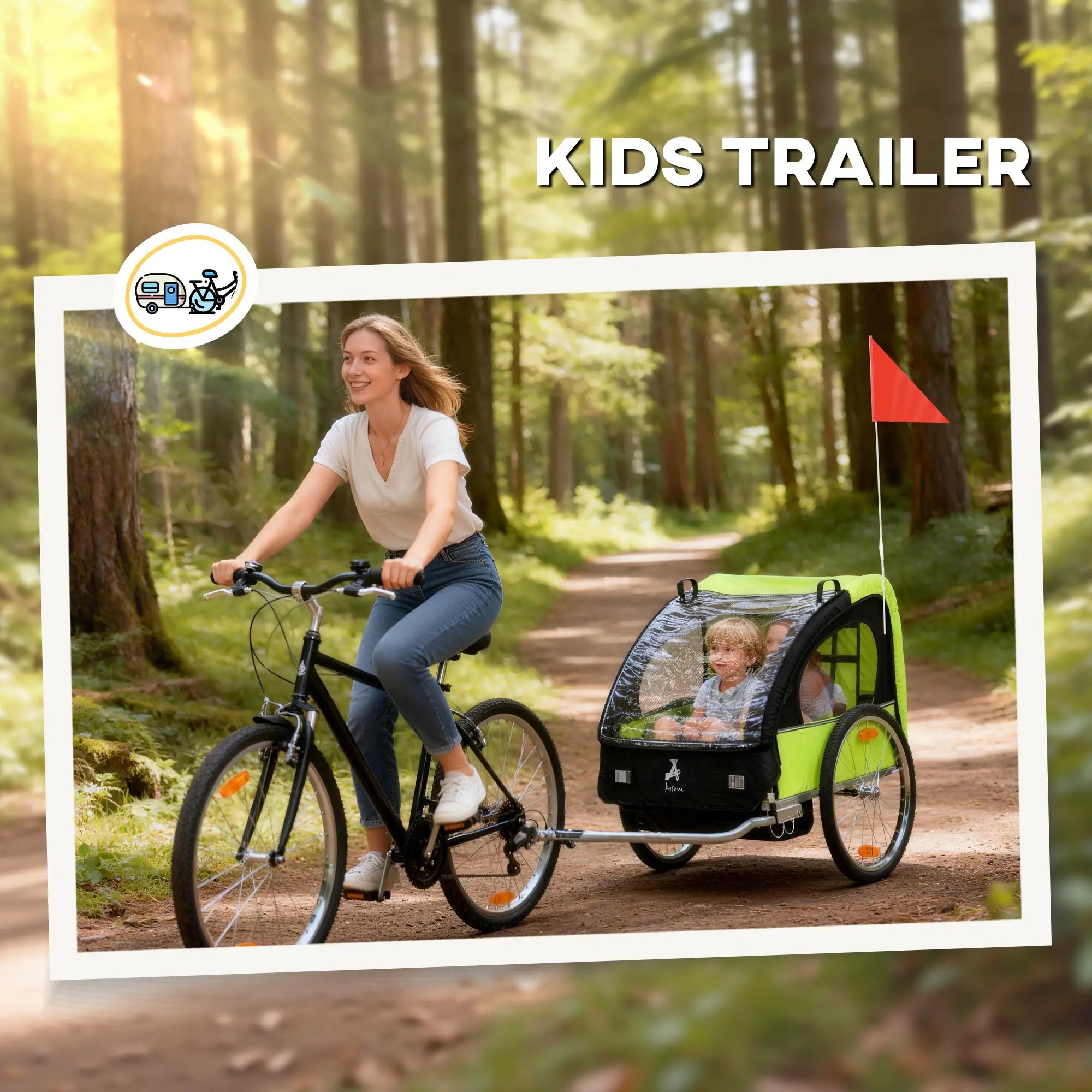 2-Seat Child Bike Trailer, Steel Frame, 5-Point Harness, Green Kids Bike Trailers at Gallery Canada