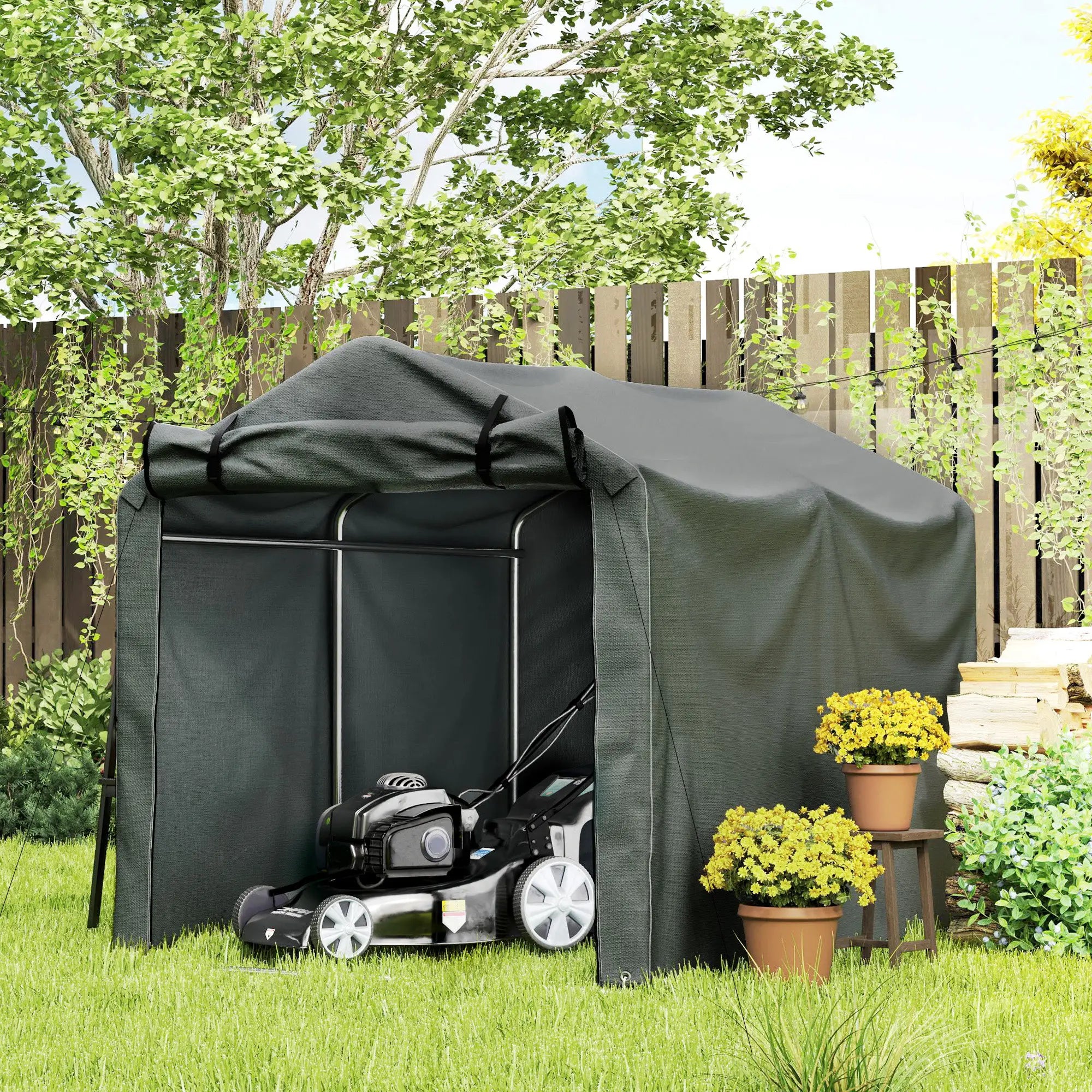 Outdoor Storage Shed, UV Resistant Bike Tent, Roll-up Zipper Door, Dark Grey Sheds at Gallery Canada
