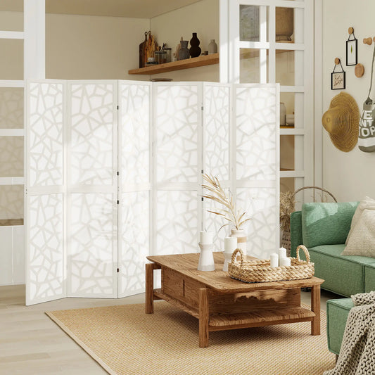 6 Panel Room Divider, 5.6 FT, Geometric Pattern Privacy Screen, White Room Dividers White at Gallery Canada