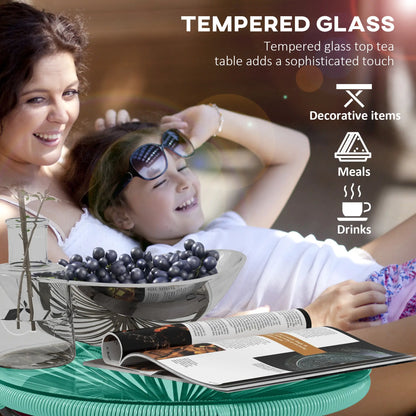 Round Outdoor Rattan Side Table, Tempered Glass Top, Light Green Patio Side Tables at Gallery Canada