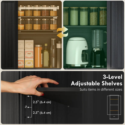 71 Inch Pantry Cabinet, Kitchen Storage with Adjustable Shelves, 2 Doors, Drawer, Black Kitchen Pantry Cabinets at Gallery Canada