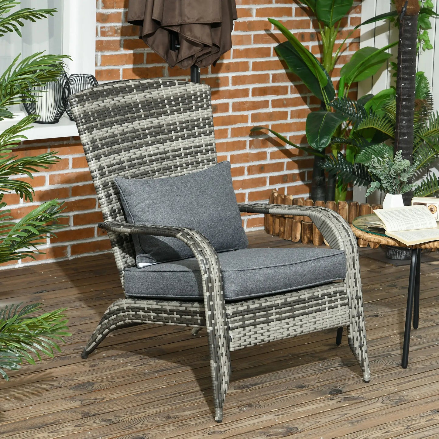 Wicker Adirondack Chair, Outdoor PE Rattan, w/ Cushions, Grey Patio Chairs at Gallery Canada