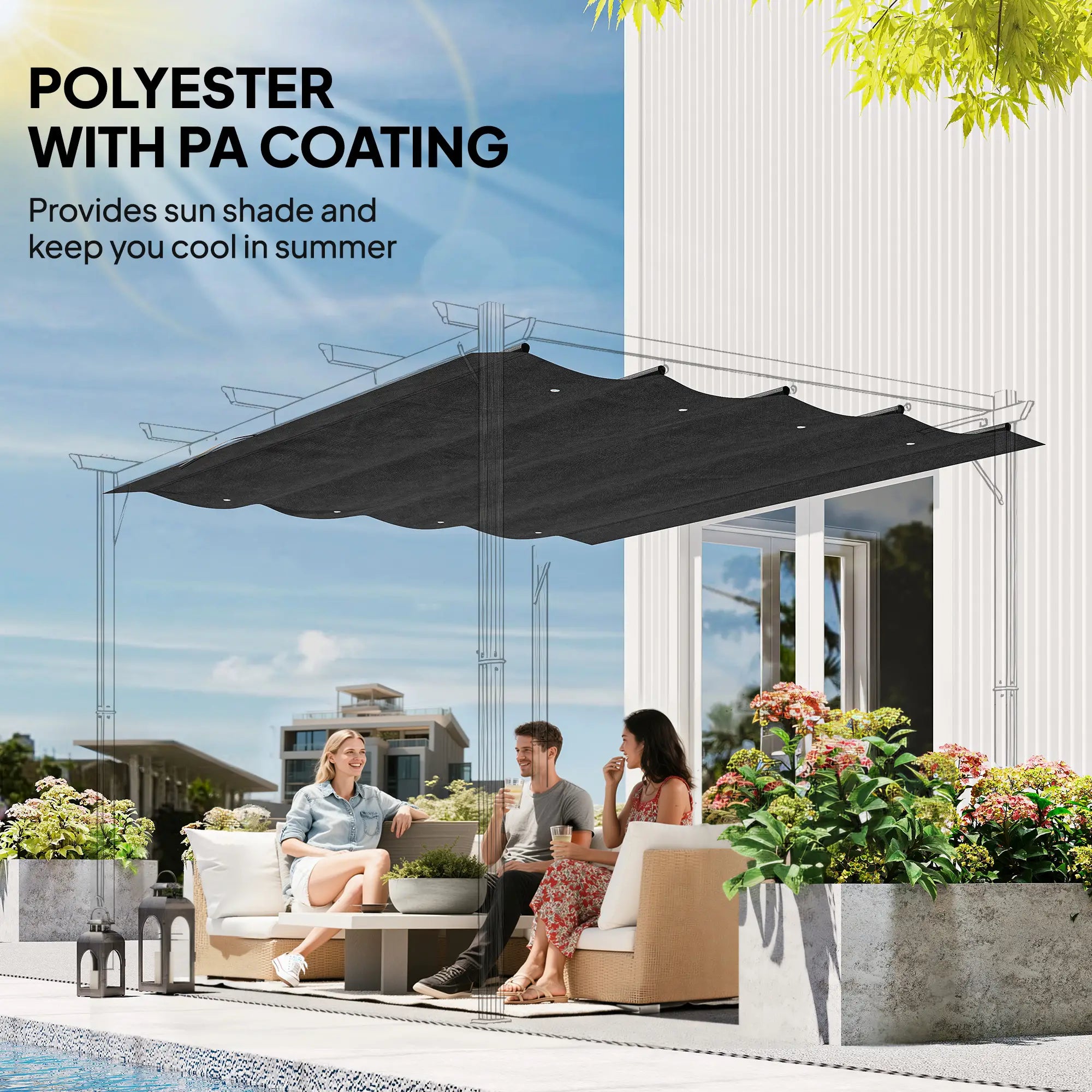 Retractable Pergola Canopy, 10' x 7' Sun Shade, UV30+, Dark Grey Gazebo Canopy Replacement at Gallery Canada