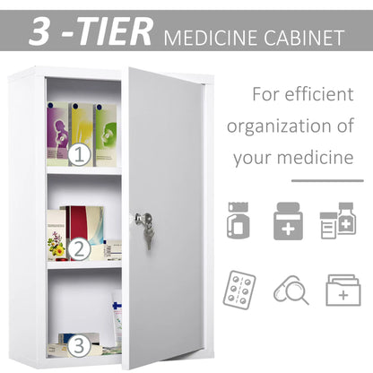 Wall Mount Medicine Cabinet, 3 Tier Steel, Lockable with 2 Keys, White Wall Mounted Cabinets at Gallery Canada