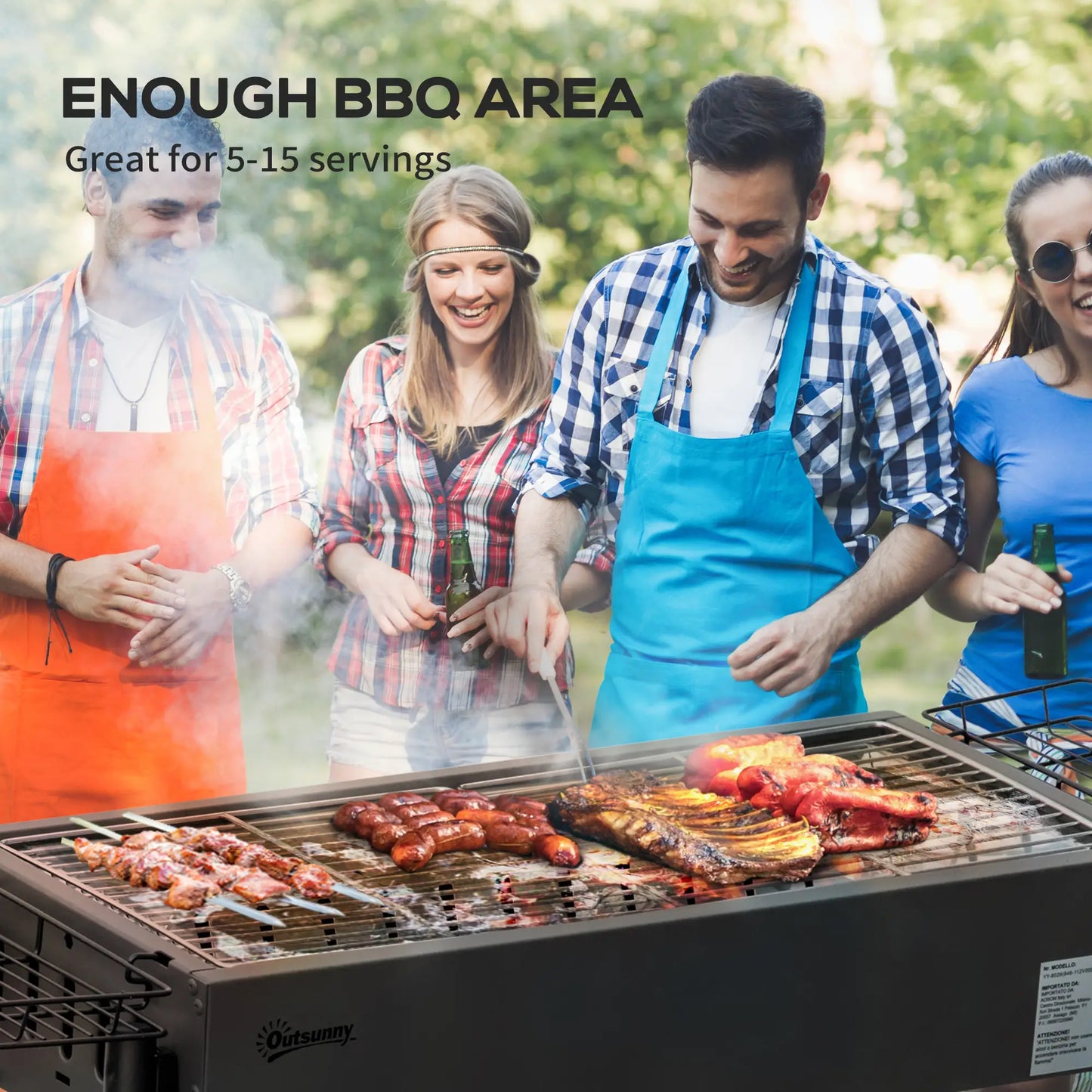 Portable Charcoal Grill With Side Baskets, Hooks, Nets, Black