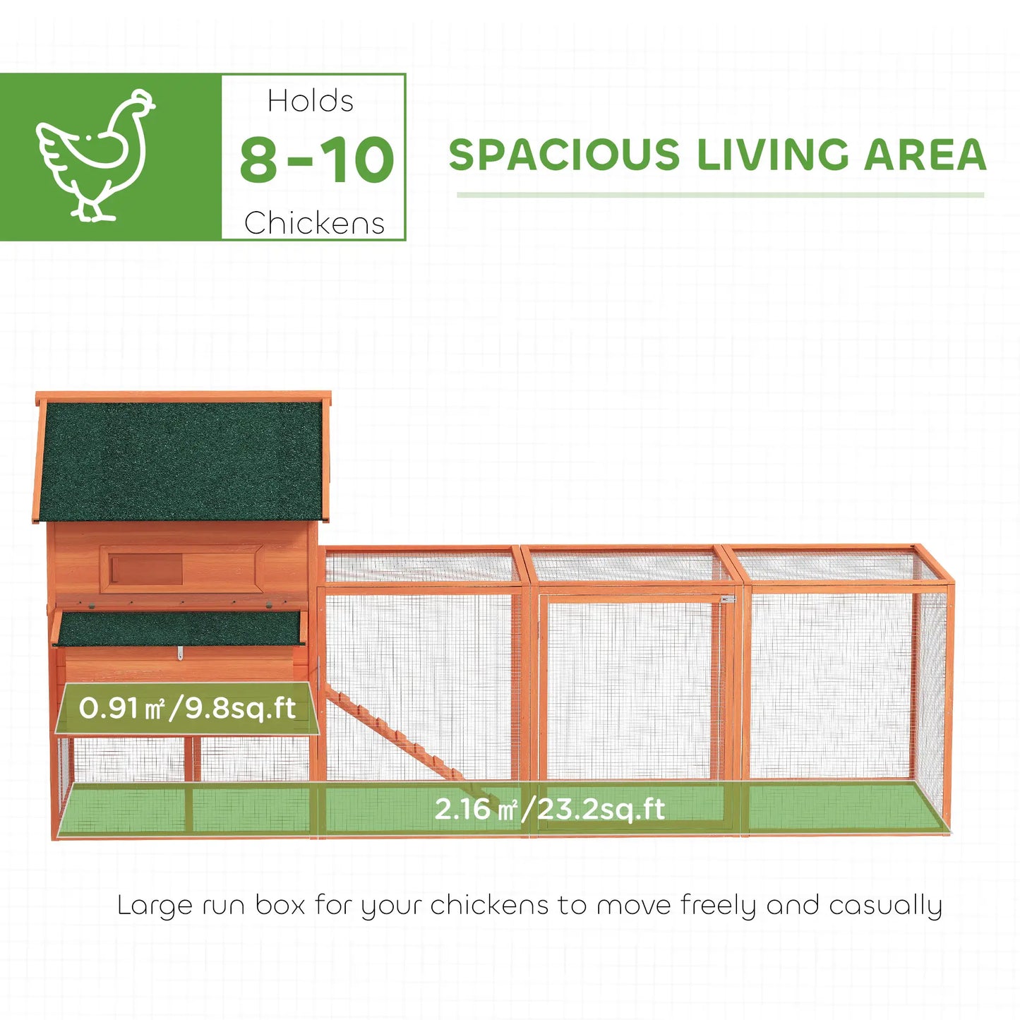 137" Wooden Chicken Coop With Run, Nesting Box, Orange Chicken Coops at Gallery Canada