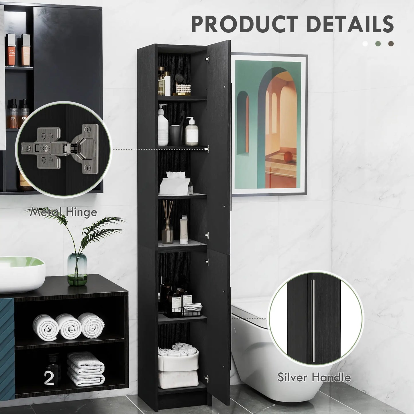 Tall Bathroom Storage Cabinet, Adjustable Shelves, Wood Grain, Black Bathroom Cabinets at Gallery Canada
