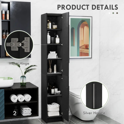 Tall Bathroom Storage Cabinet, Adjustable Shelves, Wood Grain, Black Bathroom Cabinets at Gallery Canada