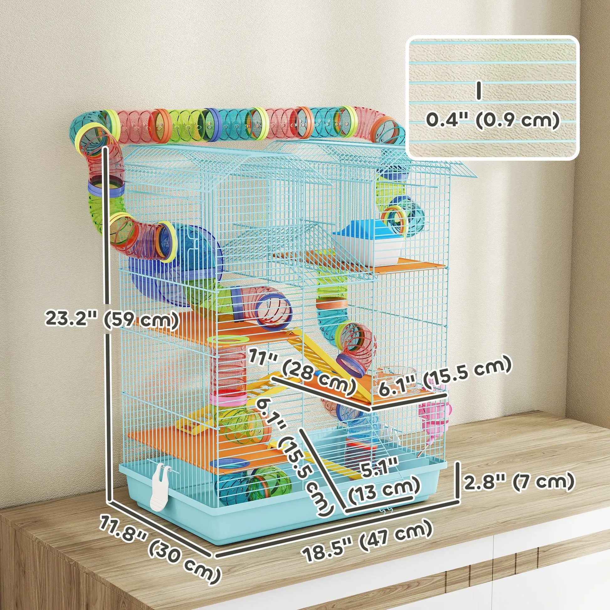 18.5" Hamster Cage, 5 Tiers, Tunnel Tube System, Exercise Wheel, Water Bottle, Light Blue Hamster Cages at Gallery Canada