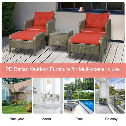 5 Pc Wicker Patio Sofa Set, Red, with Cushions & Glass Table Patio Furniture Sets at Gallery Canada