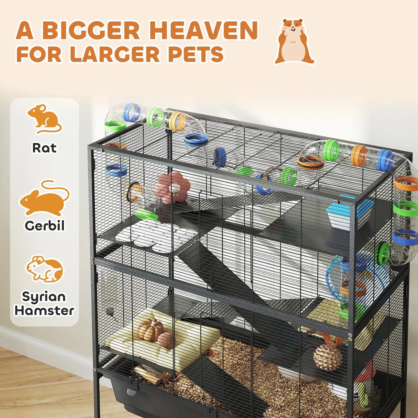 5 Tier Rolling Hamster Cage, 7" Deep Tray, Exercise Wheel, Tube System Hamster Cages at Gallery Canada