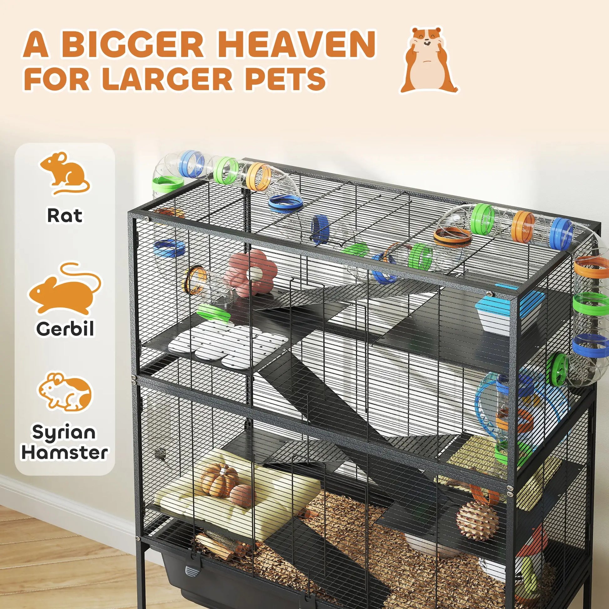 5 Tier Rolling Hamster Cage, 7" Deep Tray, Exercise Wheel, Tube System Hamster Cages at Gallery Canada