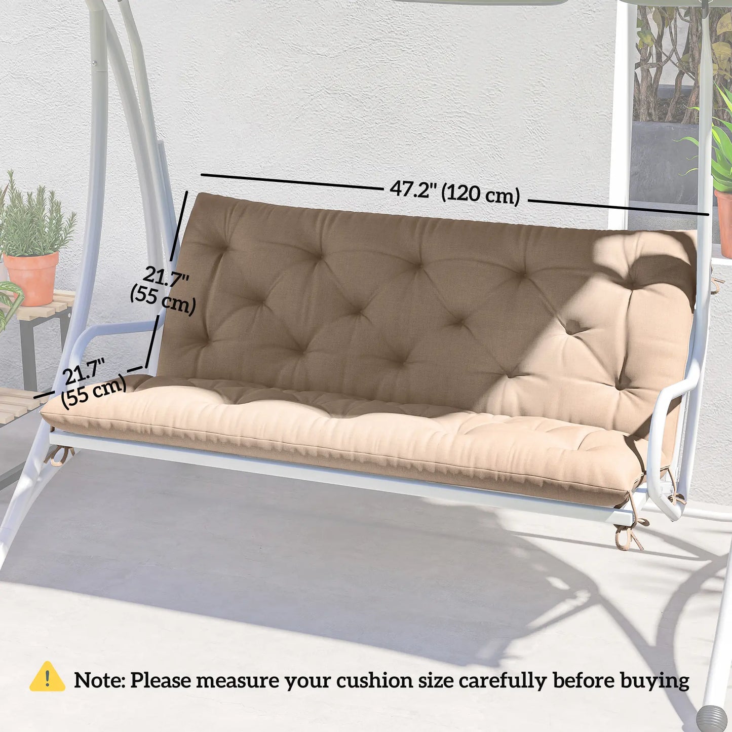 2 Seater Garden Bench Cushion, Thick Outdoor Non-Slip Pad, 47" x 43" x 5", Khaki Patio Chair Cushions at Gallery Canada