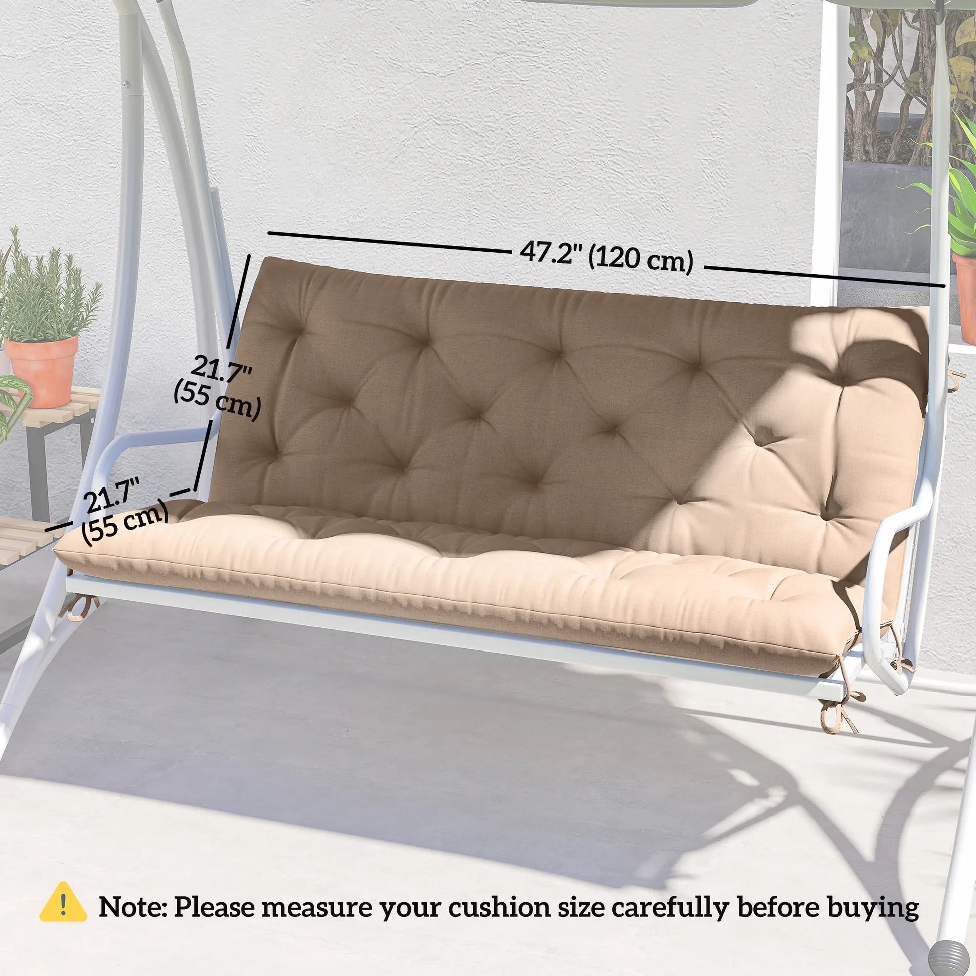 2 Seater Garden Bench Cushion, Thick Outdoor Non-Slip Pad, 47" x 43" x 5", Khaki Patio Chair Cushions at Gallery Canada