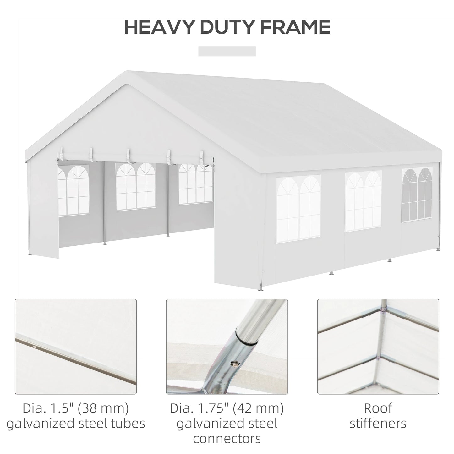 Heavy Duty Party Tent, 19.5' x 19', Large Canopy, White Canopy Tents at Gallery Canada