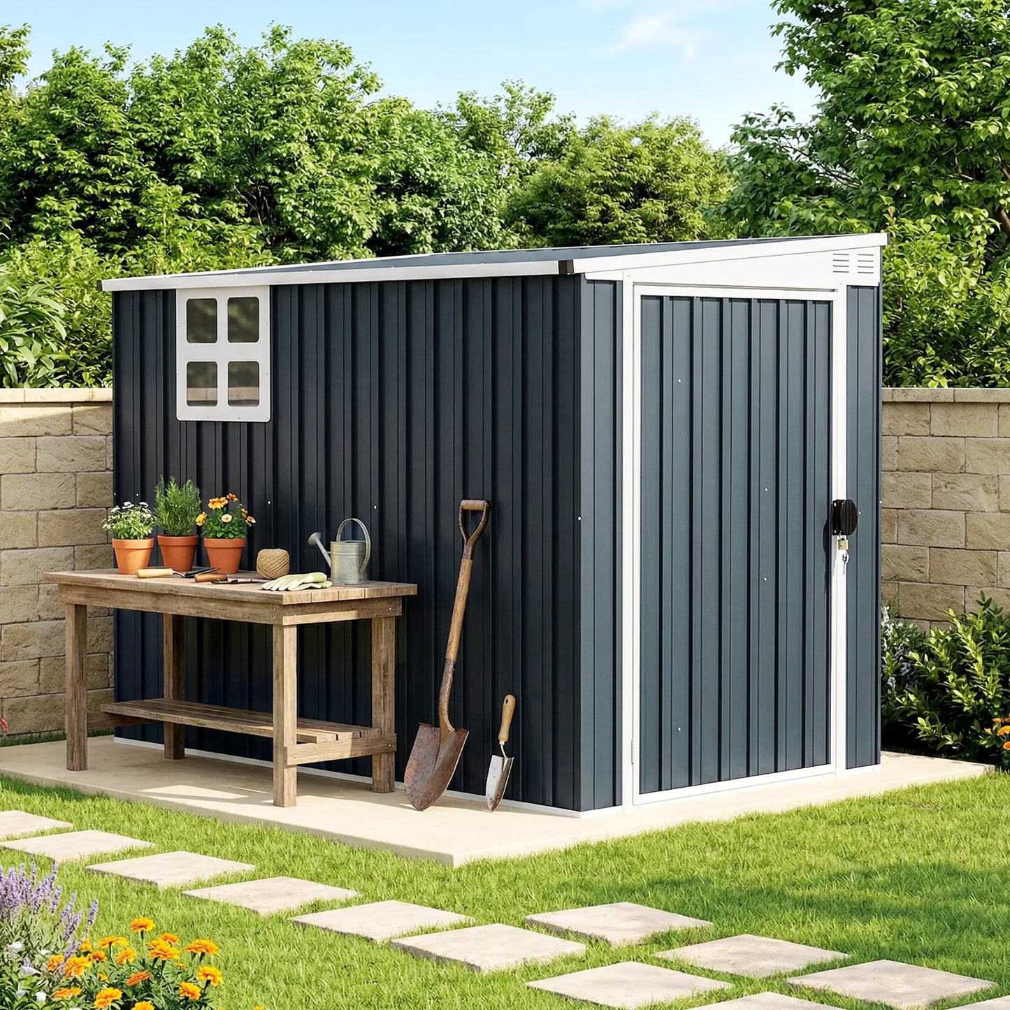 4' x 8' Metal Garden Shed, Outdoor Storage with Window, 2 Vents, Lockable Door Sheds at Gallery Canada