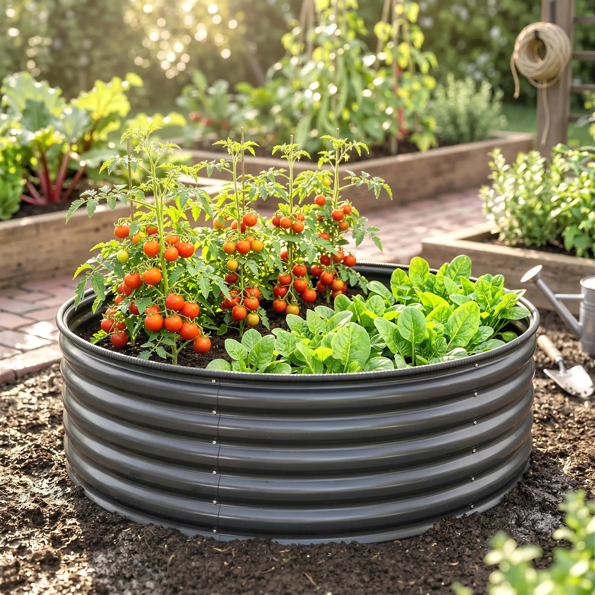 Galvanized Raised Flower Bed, 4 x 4 x 1.5 ft, Dark Grey Raised Garden Beds at Gallery Canada
