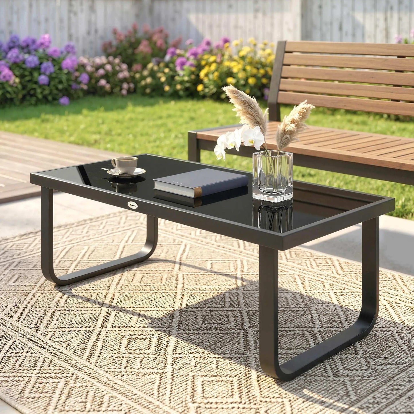 Outdoor Patio Coffee Table, Rectangle Metal Side Table, Tempered Glass Tabletop Patio Side Tables at Gallery Canada