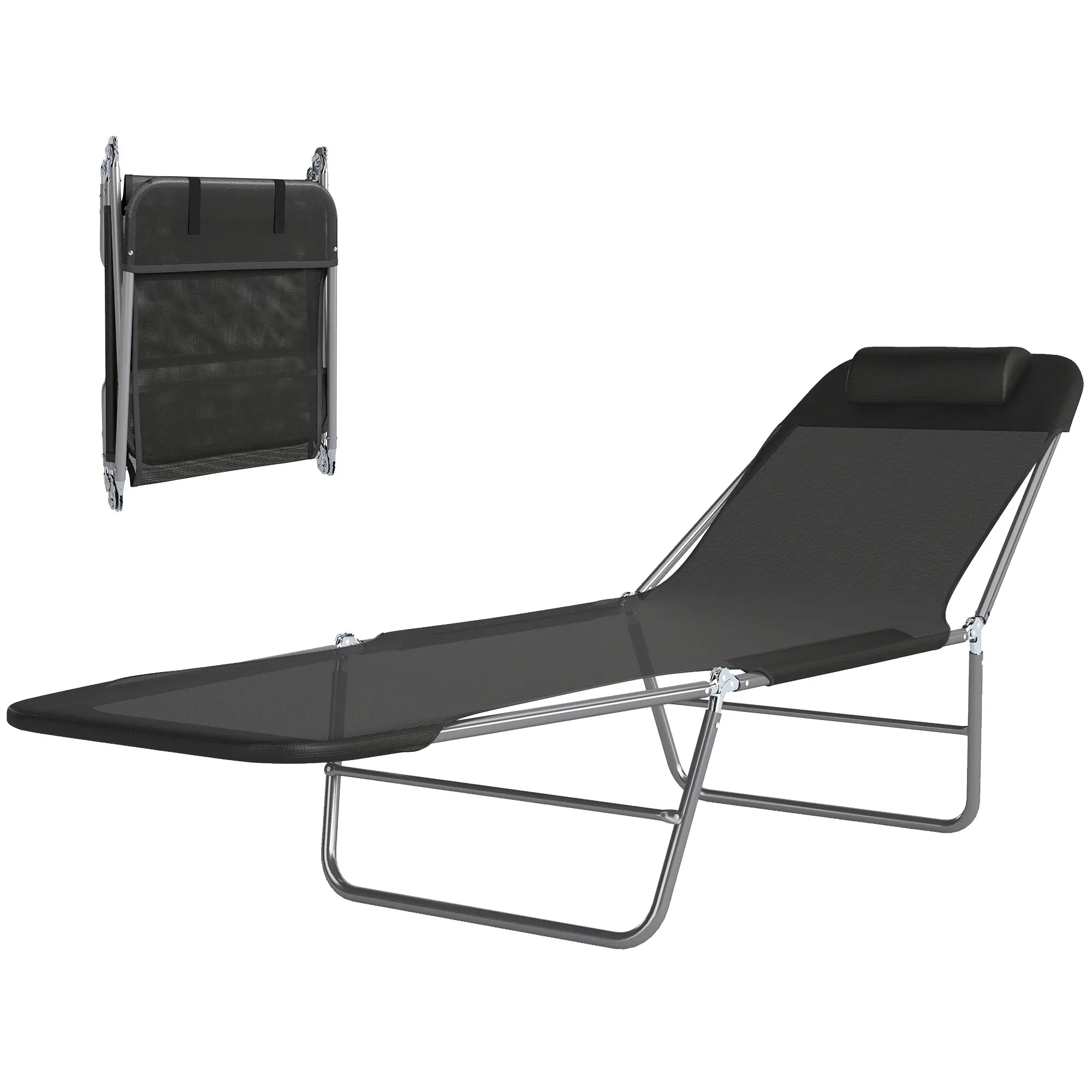 Portable Adjustable Reclining Lounge Chair, Folding Chaise, Black Lounger Chairs at Gallery Canada