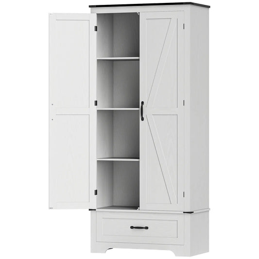 72" Farmhouse Pantry Cabinet, Adjustable Shelves, 2 Doors, White Wood Grain, White Kitchen Pantry Cabinets White Wood Grain at Gallery Canada